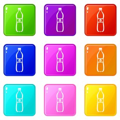 Bottle of water icons of 9 color set isolated vector illustration