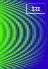 Vertical abstract background with striped halftone pattern in neon colors. Texture of gradient semicircle line ornament. Design template of flyer, banner, cover, poster in A4 size. Vector 