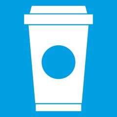 Coffee in take away cup icon white isolated on blue background vector illustration