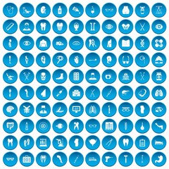 100 medicine icons set in blue circle isolated on white vector illustration