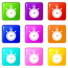 Stopwatch icons of 9 color set isolated vector illustration