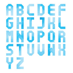 Blue watercolor alphabet on white background
