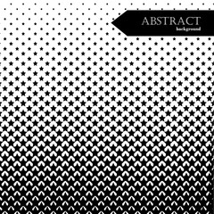 Square abstract background with halftone pattern in black and white colors. Gradient texture made of stars shapes. Design template of flyer, banner, cover, poster. Vector illustration