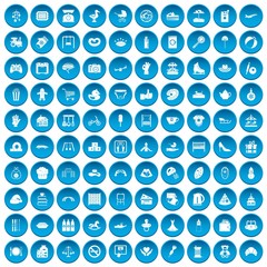 100 mother and child icons set in blue circle isolated on white vector illustration