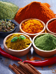 Variety of spices on kitchen table