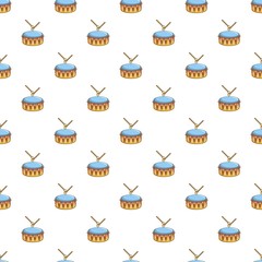 Colorful drum and drumsticks pattern seamless repeat in cartoon style vector illustration