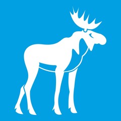 Moose icon white isolated on blue background vector illustration