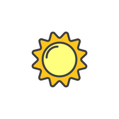 Sun filled outline icon, line vector sign, linear colorful pictogram isolated on white. Sunny, warm weather symbol, logo illustration. Pixel perfect vector graphics