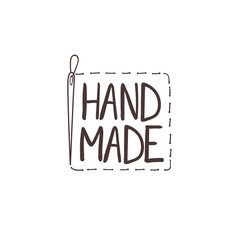 Vector Hand Drawn Handmade Logo Template, Doodle Cute Sign Background.