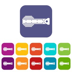 Measuring centimeter icons set vector illustration in flat style in colors red, blue, green, and other