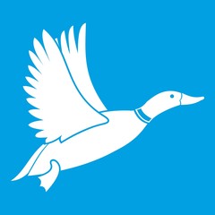 Duck icon white isolated on blue background vector illustration