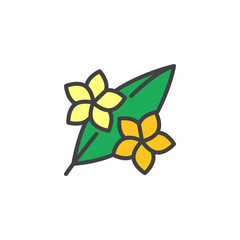 Flowers with leaf filled outline icon, line vector sign, linear colorful pictogram isolated on white. Beautiful flower symbol, logo illustration. Pixel perfect vector graphics