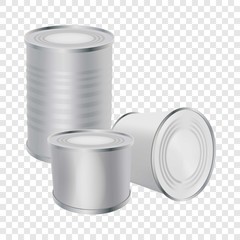 Blank tin cans mockup. Realistic illustration of blank tin cans vector mockup for web