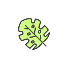 Tropical leaf filled outline icon, line vector sign, linear colorful pictogram isolated on white. Monstera leaves symbol, logo illustration. Pixel perfect vector graphics