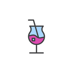 Cocktail glass with straw filled outline icon, line vector sign, linear colorful pictogram isolated on white. Fresh iced drink symbol, logo illustration. Pixel perfect vector graphics