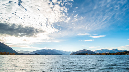 Lake Wanaka at sunset in Autumn season.