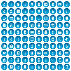 100 packaging icons set in blue circle isolated on white vector illustration