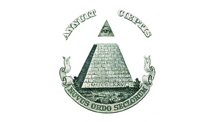 Dollar USA, pyramid, Eye of Providence. Extreme closeup.Macro. Pyramid of one dollar bill isolated...