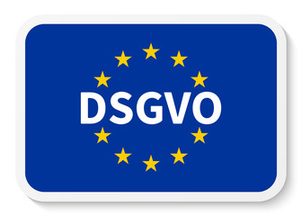 Rechteck Aufkleber Icon mit Flagge der EU und DSGVO / Datenschutz-Grundverordnung.