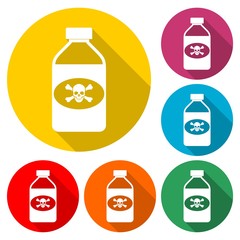 Old drug bottle, Deadly poison in bottle icon, color icon with long shadow