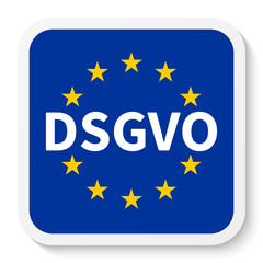 Quadrat Aufkleber Icon mit Flagge der EU und DSGVO / Datenschutz-Grundverordnung.