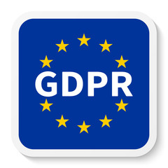 Square Sticker Icon with the Flag of the EU and GDPR / General Data Protection Regulation.