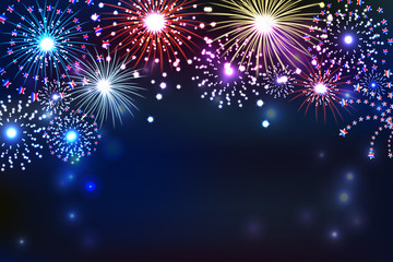 Fireworks background with space for text, illustration vector.	