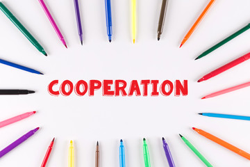 EDUCATION CONCEPT: Multi Colored Pen written COOPERATION
