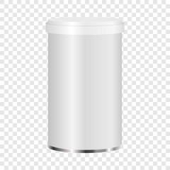 White plastic jar mockup. Realistic illustration of white plastic jar vector mockup for web
