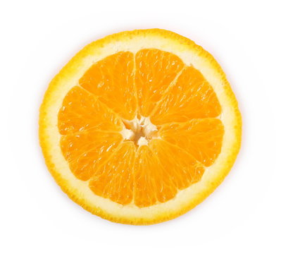 Slice of fresh orange isolated on white background, top view