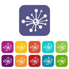 Round bacteria icons set vector illustration in flat style in colors red, blue, green, and other