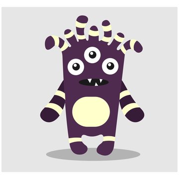 cute funny imaginary purple monster mascot cartoon character