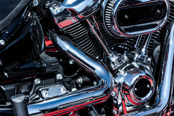 Fototapeta na wymiar new, shiny, chrome motorbike engine