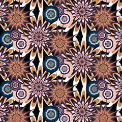 Vector floral vintage seamless retro colorful pattern, psychedelic background