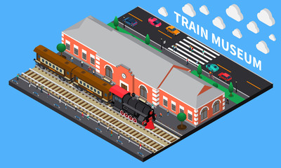 Train Museum Isometric Composition
