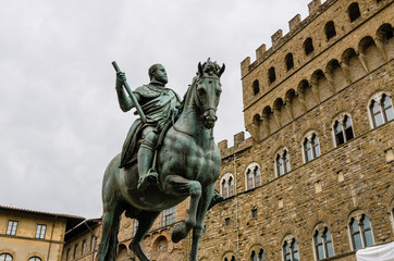 statue of Cosimo I de Medici, Piazza della Signoria, Florence. Italy.  May 2017