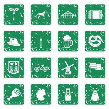 Germany icons set in grunge style green isolated vector illustration