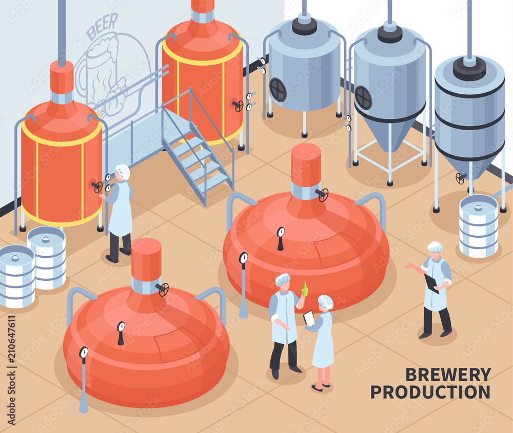 Wall mural brewery production isometric illustration