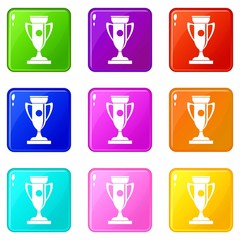 Winning cup icons of 9 color set isolated vector illustration
