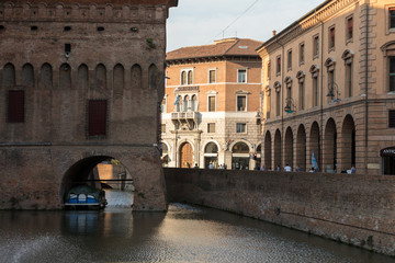 Naklejka premium Castle Estense, a four towered fortress from the 14th century, Ferrara, Emilia-Romagna, Italy