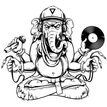 Ganesha with Musical Attributes Vector