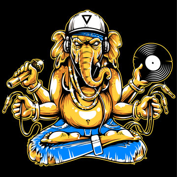Ganesha with Musical Attributes Vector