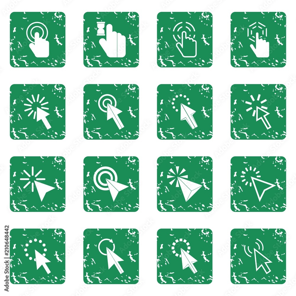 Aufkleber mouse pointer icons set in grunge style green isolated vector illustration