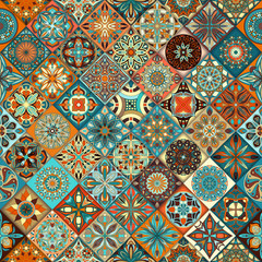 Ethnic floral mandala seamless pattern. Colorful mosaic background. - 210648446