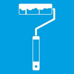 Paint roller icon white isolated on blue background vector illustration