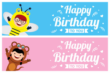 birthday card greetings with kids in animal costume