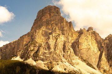 Fototapeta premium Sassongher mountain Dolomites Corvara in Badia sunset