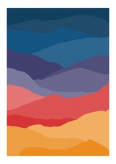 Plakaty  Kolorowe pionowe tło lub szablon karty z abstrakcyjnymi falami lub warstwami jasnych kolorów. Tło z krajobrazem pustynnym lub górskim. Ilustracja wektorowa kreatywnych w stylu sztuki współczesnej.