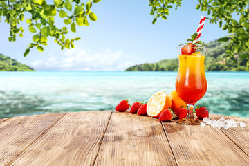 summer drink on desk and free space for your decoration. 