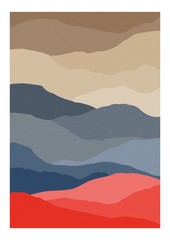Decorative vertical background or card template with abstract wavy or stripy texture. Backdrop or landscape with hills or barchan dunes. Modern colorful vector illustration in trendy graphic style.